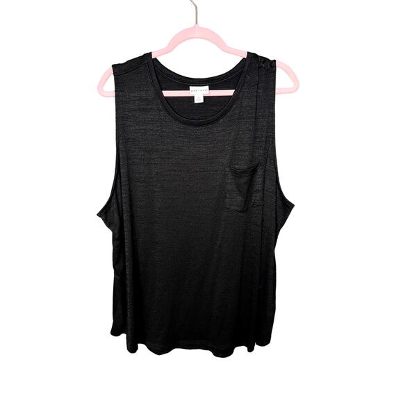 Ava and Viv Black Tank Top Women's Size 3x Lagenlook Pocket Layering Staple - Picture 1 of 6